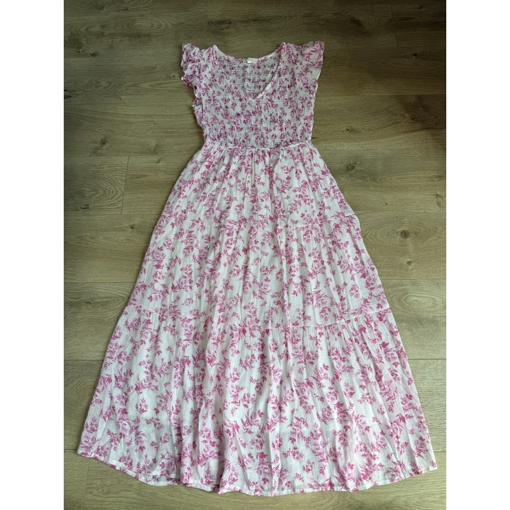 Anthropologie By The River Smocked Floral Dress Pink Cottagecore Feminine sz M